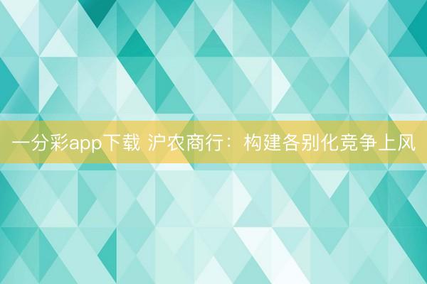 一分彩app下载 沪农商行:构建各别化竞争上风