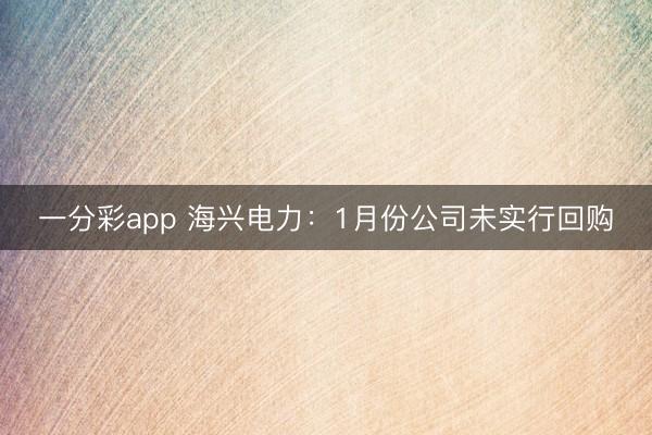 一分彩app 海兴电力：1月份公司未实行回购