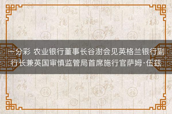 一分彩 农业银行董事长谷澍会见英格兰银行副行长兼英国审慎监管局首席施行官萨姆·伍兹