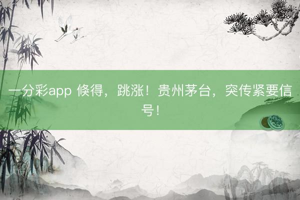 一分彩app 倏得，跳涨！贵州茅台，突传紧要信号！