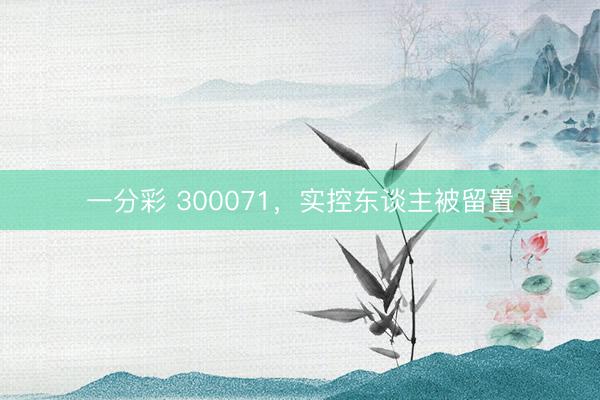 一分彩 300071,实控东谈主被留置