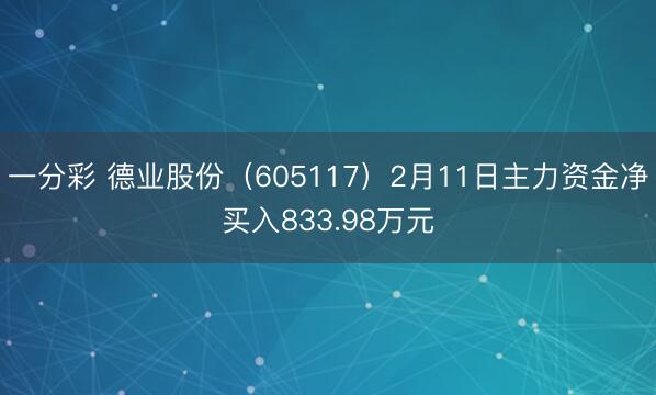 一分彩 德业股份（605117）2月11日主力资金净买入833.98万元