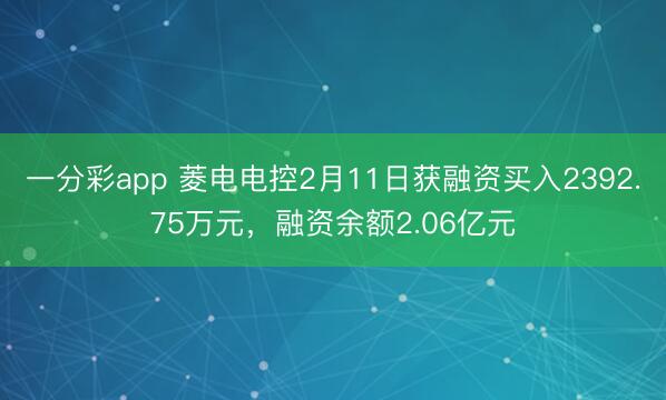 一分彩app 菱电电控2月11日获融资买入2392.75万元，融资余额2.06亿元