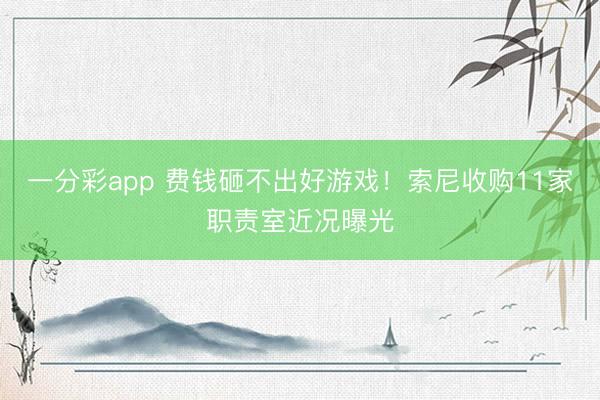 一分彩app 费钱砸不出好游戏!索尼收购11家职责室近况曝光