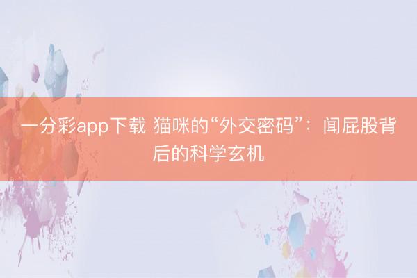一分彩app下载 猫咪的“外交密码”：闻屁股背后的科学玄机