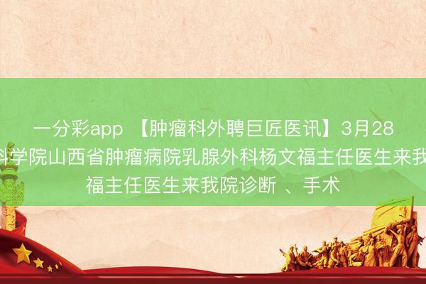 一分彩app 【肿瘤科外聘巨匠医讯】3月28日，中国医学科学院山西省肿瘤病院乳腺外科杨文福主任医生来我院诊断 、手术