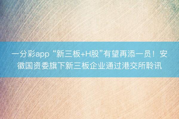一分彩app “新三板+H股”有望再添一员！安徽国资委旗下新三板企业通过港交所聆讯