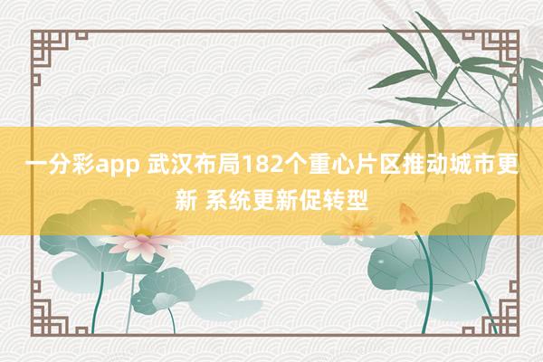 一分彩app 武汉布局182个重心片区推动城市更新 系统更新促转型
