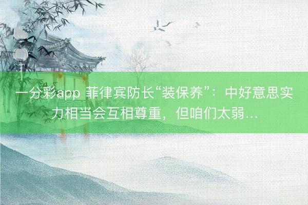 一分彩app 菲律宾防长“装保养”：中好意思实力相当会互相尊重，但咱们太弱…
